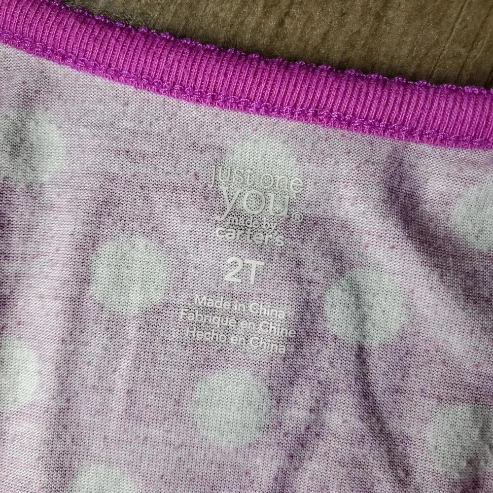 Carter's Toddler Girl Size 2T Purple Polka Dot Cat Footed Fleece Pajamas PJs EUC